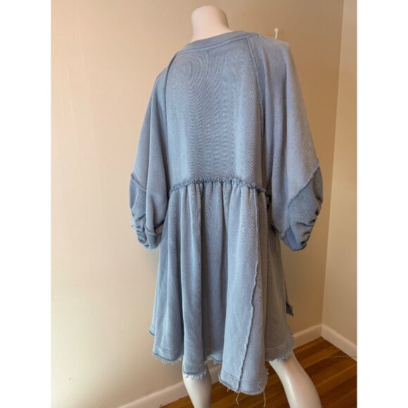 Free People Sunchild Sweatshirt Baby Doll Mini Dress Rainsong Blue Medium - Picture 11 of 12